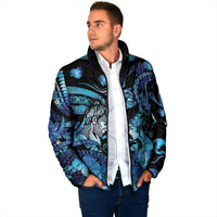 Personalised Maori Romantic Valentine Padded Jacket The Hongi Kiss Blue Galaxy DT05 - Polynesian Pride