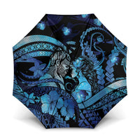Maori Romantic Valentine Umbrella The Hongi Kiss Blue Galaxy DT05 One Size Folded 11.42 inch Opened Diameter 37.4 inch Blue - Polynesian Pride