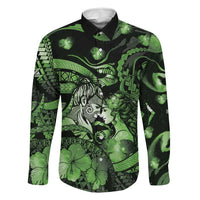 Personalised Maori Romantic Valentine Family Matching Summer Maxi Dress and Hawaiian Shirt The Hongi Kiss Green Galaxy DT05 Dad's Shirt - Long Sleeve Green - Polynesian Pride