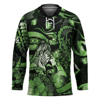 Personalised Maori Romantic Valentine Hockey Jersey The Hongi Kiss Green Galaxy