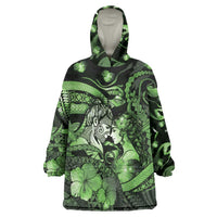 Personalised Maori Romantic Valentine Wearable Blanket Hoodie The Hongi Kiss Green Galaxy