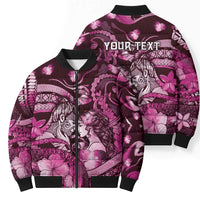 Personalised Maori Romantic Valentine Bomber Puffer Jacket The Hongi Kiss Pink Galaxy