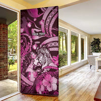 Personalised Maori Romantic Valentine Door Cover The Hongi Kiss Pink Galaxy