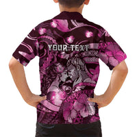 Personalised Maori Romantic Valentine Family Matching Off The Shoulder Long Sleeve Dress and Hawaiian Shirt The Hongi Kiss Pink Galaxy DT05 - Polynesian Pride