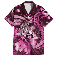 Personalised Maori Romantic Valentine Family Matching Off The Shoulder Long Sleeve Dress and Hawaiian Shirt The Hongi Kiss Pink Galaxy DT05 Dad's Shirt - Short Sleeve Pink - Polynesian Pride