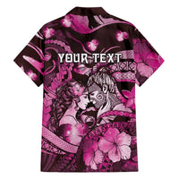 Personalised Maori Romantic Valentine Family Matching Off The Shoulder Long Sleeve Dress and Hawaiian Shirt The Hongi Kiss Pink Galaxy DT05 - Polynesian Pride