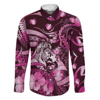 Personalised Maori Romantic Valentine Family Matching Off The Shoulder Long Sleeve Dress and Hawaiian Shirt The Hongi Kiss Pink Galaxy DT05 Dad's Shirt - Long Sleeve Pink - Polynesian Pride