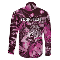Personalised Maori Romantic Valentine Family Matching Off The Shoulder Long Sleeve Dress and Hawaiian Shirt The Hongi Kiss Pink Galaxy DT05 - Polynesian Pride