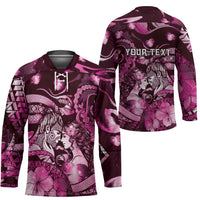 Personalised Maori Romantic Valentine Hockey Jersey The Hongi Kiss Pink Galaxy