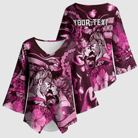 Personalised Maori Romantic Valentine Kimono Sleeve Blouse The Hongi Kiss Pink Galaxy
