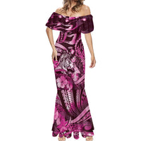 Personalised Maori Romantic Valentine Mermaid Dress The Hongi Kiss Pink Galaxy DT05 - Polynesian Pride