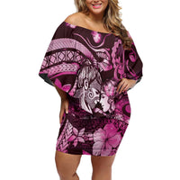 Personalised Maori Romantic Valentine Off Shoulder Short Dress The Hongi Kiss Pink Galaxy