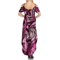 Personalised Maori Romantic Valentine Summer Maxi Dress The Hongi Kiss Pink Galaxy