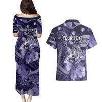 Personalised Maori Romantic Valentine Couples Matching Puletasi and Hawaiian Shirt The Hongi Kiss Purple Galaxy
