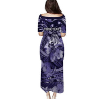 Personalised Maori Romantic Valentine Family Matching Puletasi and Hawaiian Shirt The Hongi Kiss Purple Galaxy