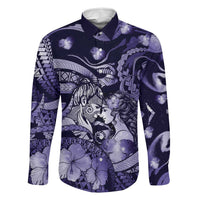 Personalised Maori Romantic Valentine Family Matching Tank Maxi Dress and Hawaiian Shirt The Hongi Kiss Purple Galaxy