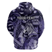 Personalised Maori Romantic Valentine Hoodie The Hongi Kiss Purple Galaxy