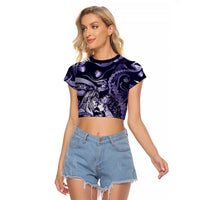Personalised Maori Romantic Valentine Raglan Cropped T Shirt The Hongi Kiss Purple Galaxy