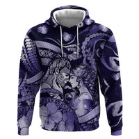 Personalised Maori Romantic Valentine Zip Hoodie The Hongi Kiss Purple Galaxy