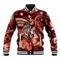 Personalised Maori Romantic Valentine Baseball Jacket The Hongi Kiss Red Galaxy DT05 Unisex Red - Polynesian Pride