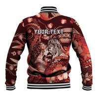 Personalised Maori Romantic Valentine Baseball Jacket The Hongi Kiss Red Galaxy DT05 - Polynesian Pride