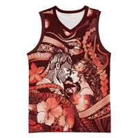 Personalised Maori Romantic Valentine Basketball Jersey The Hongi Kiss Red Galaxy DT05 Unisex Red - Polynesian Pride