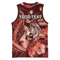 Personalised Maori Romantic Valentine Basketball Jersey The Hongi Kiss Red Galaxy DT05 - Polynesian Pride