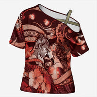 Personalised Maori Romantic Valentine Cross Shoulder Shirt The Hongi Kiss Red Galaxy