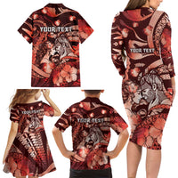 Personalised Maori Romantic Valentine Family Matching Long Sleeve Bodycon Dress and Hawaiian Shirt The Hongi Kiss Red Galaxy