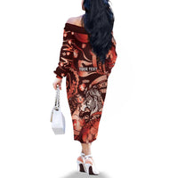 Personalised Maori Romantic Valentine Family Matching Off The Shoulder Long Sleeve Dress and Hawaiian Shirt The Hongi Kiss Red Galaxy