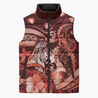 Personalised Maori Romantic Valentine Sleeveless Puffer Jacket The Hongi Kiss Red Galaxy