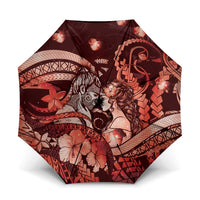 Maori Romantic Valentine Umbrella The Hongi Kiss Red Galaxy DT05 One Size Folded 11.42 inch Opened Diameter 37.4 inch Red - Polynesian Pride