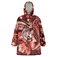 Personalised Maori Romantic Valentine Wearable Blanket Hoodie The Hongi Kiss Red Galaxy