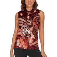 Personalised Maori Romantic Valentine Women Sleeveless Polo Shirt The Hongi Kiss Red Galaxy