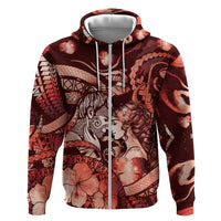 Personalised Maori Romantic Valentine Zip Hoodie The Hongi Kiss Red Galaxy DT05 Zip Hoodie Red - Polynesian Pride