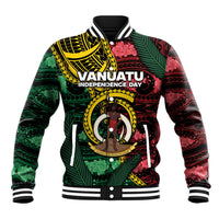 Personalised Vanuatu Independence Day Baseball Jacket Boar Tusk Warrior Tribal Floral Patterns DT05 Unisex Multicolor - Polynesian Pride