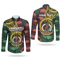 Personalised Vanuatu Independence Day Couples Matching Long Sleeve Bodycon Dress and Long Sleeve Button Shirt Boar Tusk Warrior Tribal Floral Patterns DT05 - Polynesian Pride