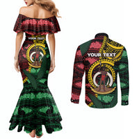 Personalised Vanuatu Independence Day Couples Matching Mermaid Dress and Long Sleeve Button Shirt Boar Tusk Warrior Tribal Floral Patterns DT05 - Polynesian Pride