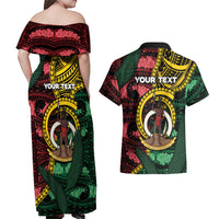 Personalised Vanuatu Independence Day Couples Matching Off Shoulder Maxi Dress and Hawaiian Shirt Boar Tusk Warrior Tribal Floral Patterns DT05 - Polynesian Pride