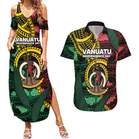 Personalised Vanuatu Independence Day Couples Matching Summer Maxi Dress and Hawaiian Shirt Boar Tusk Warrior Tribal Floral Patterns DT05 Multicolor - Polynesian Pride