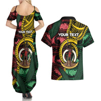 Personalised Vanuatu Independence Day Couples Matching Summer Maxi Dress and Hawaiian Shirt Boar Tusk Warrior Tribal Floral Patterns DT05 - Polynesian Pride