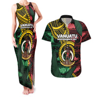 Personalised Vanuatu Independence Day Couples Matching Tank Maxi Dress and Hawaiian Shirt Boar Tusk Warrior Tribal Floral Patterns DT05 Multicolor - Polynesian Pride