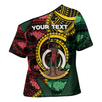 Personalised Vanuatu Independence Day Cross Shoulder Shirt Boar Tusk Warrior Tribal Floral Patterns DT05 - Polynesian Pride