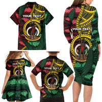 Personalised Vanuatu Independence Day Family Matching Long Sleeve Bodycon Dress and Hawaiian Shirt Boar Tusk Warrior Tribal Floral Patterns DT05 - Polynesian Pride