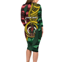 Personalised Vanuatu Independence Day Family Matching Long Sleeve Bodycon Dress and Hawaiian Shirt Boar Tusk Warrior Tribal Floral Patterns DT05 - Polynesian Pride