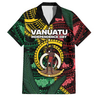 Personalised Vanuatu Independence Day Family Matching Off The Shoulder Long Sleeve Dress and Hawaiian Shirt Boar Tusk Warrior Tribal Floral Patterns DT05 Dad's Shirt - Short Sleeve Multicolor - Polynesian Pride