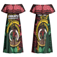 Personalised Vanuatu Independence Day Family Matching Off Shoulder Maxi Dress and Hawaiian Shirt Boar Tusk Warrior Tribal Floral Patterns DT05 Mom's Dress Multicolor - Polynesian Pride