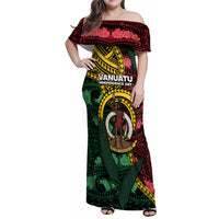 Personalised Vanuatu Independence Day Family Matching Off Shoulder Maxi Dress and Hawaiian Shirt Boar Tusk Warrior Tribal Floral Patterns DT05 Mom's Dress Multicolor - Polynesian Pride