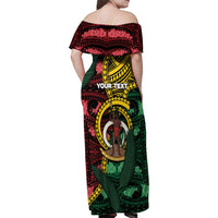 Personalised Vanuatu Independence Day Family Matching Off Shoulder Maxi Dress and Hawaiian Shirt Boar Tusk Warrior Tribal Floral Patterns DT05 - Polynesian Pride