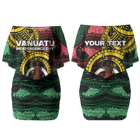 Personalised Vanuatu Independence Day Family Matching Off Shoulder Short Dress and Hawaiian Shirt Boar Tusk Warrior Tribal Floral Patterns DT05 Mom's Dress Multicolor - Polynesian Pride